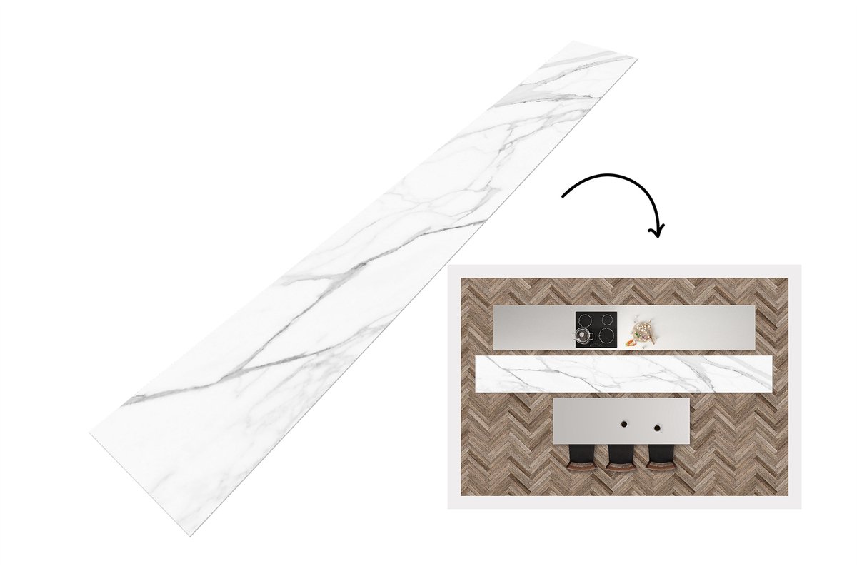 KitchenYeah Keukenloper 400x50 cm - Keukenmat vinyl Marmer - Wit - Lijn - Patronen - Luxe - Marmerlook - Keukenmatten loper - Keuken vloerkleed tapijt Marmer - Lijnen