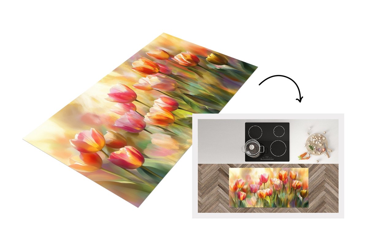 KitchenYeah Keukenloper 120x60 cm - Keukenmat vinyl Tulpen - Sprookjesachtig - Kleurrijk - Keukenmatten loper - Keuken vloerkleed tapijt Tulpen - Kleurrijk