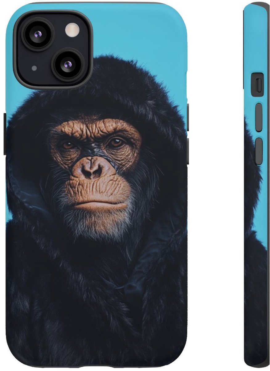 Aap met Zwarte Bonttrui – Telefoonhoesje Geschikt voor iPhone 13