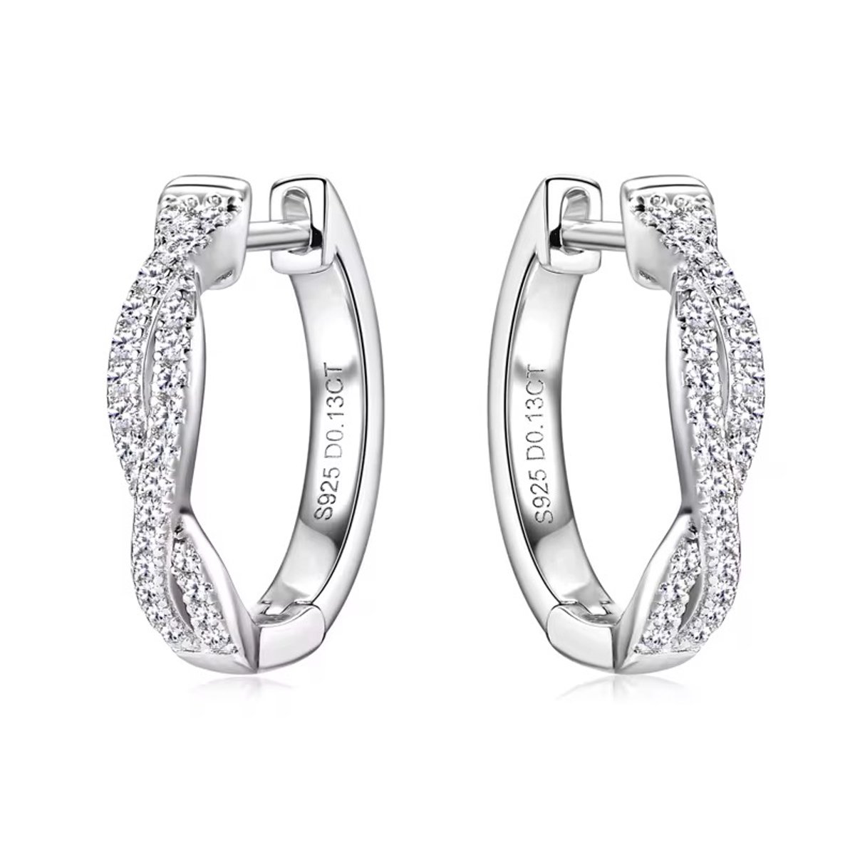 Selevie Oorbellen - Oorringen Zilver Moissanite bezet - Twisted infinity hoops fully Moissanite cover - Diamond look earrings