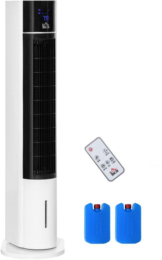 Torenventilator met luchtbevochtiger, 3 snelheden, timer, afstandsbediening, stil, wit, HOMCOM, 105 cm hoog