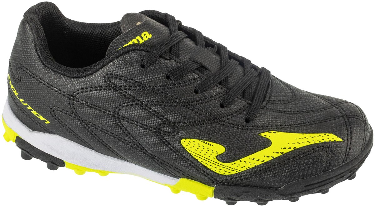 Zwarte Joma Evolution Jr 25 EVJW TF voetbalschoenen voor jongens, maat 35, gemaakt van synthetisch leder.