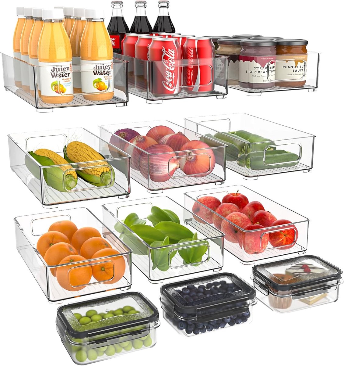 Stapelbare koelkast-organizer - keuken- en kastopberger - 12 stuks