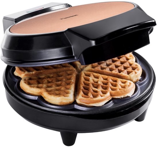Bestron Wafelijzer voor klassieke hartwafels, Wafelmaker met indicatielampje & antiaanbaklaag, 700 Watt, kleur: koper