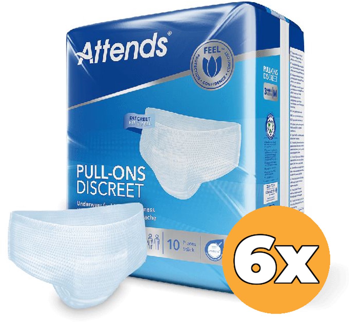 6x Attends Unisex Discreet Underwear Wit Maat M (10 stuks)