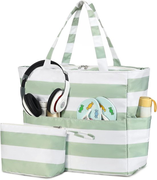 LOIDOU Grote strandtas voor dames, schoudertas met ritssluiting