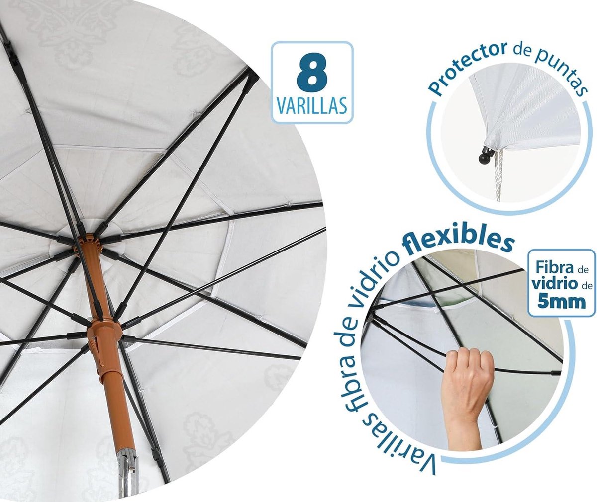 Strandparasol Ø 180 cm van aluminium met UPF 50+ - Lichtgrijs