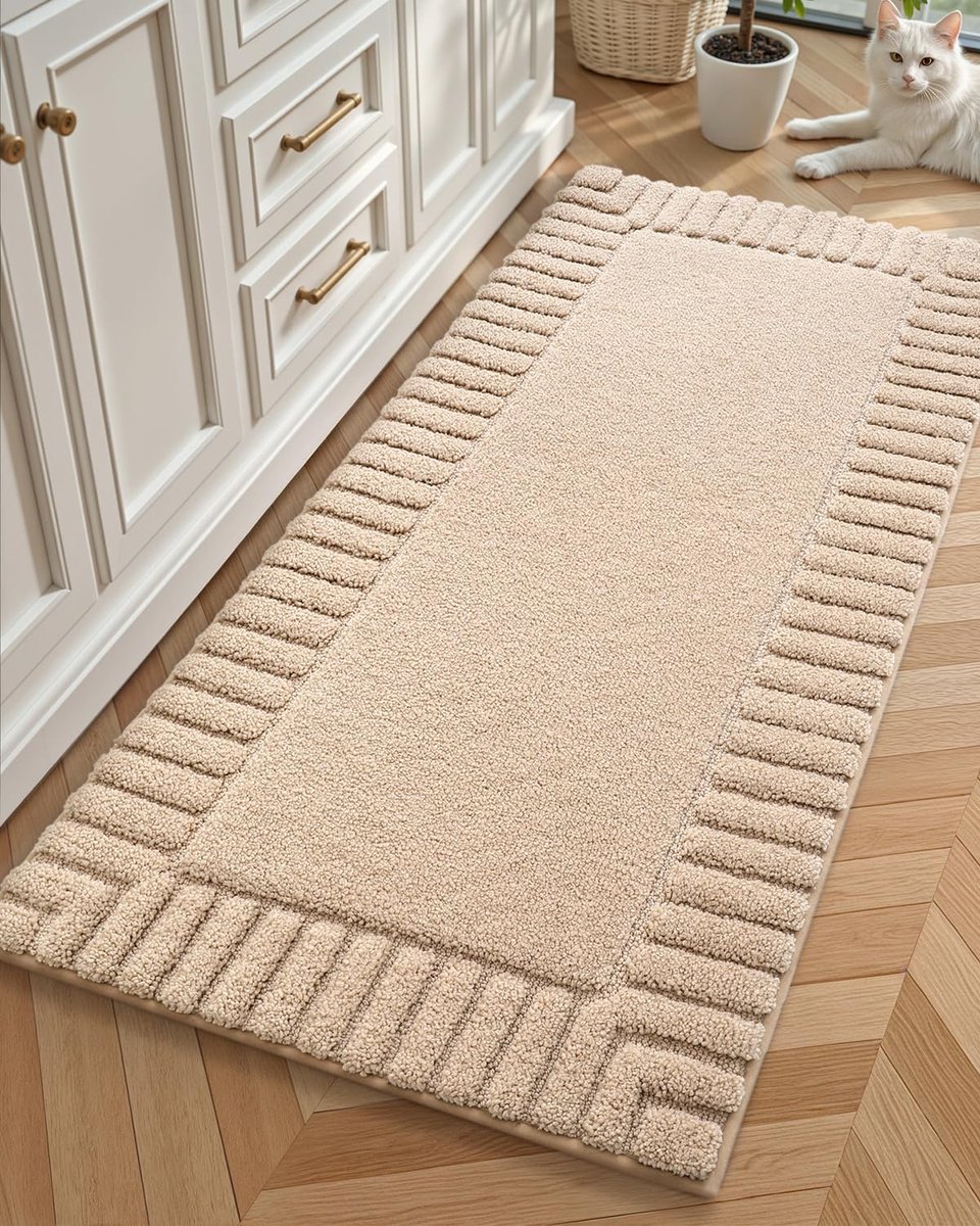 Ibenzoa® Luxe Lange Antislip Badmat, Wasbaar en Absorberend, 60 x 110 cm, Zacht Beige Tapijt