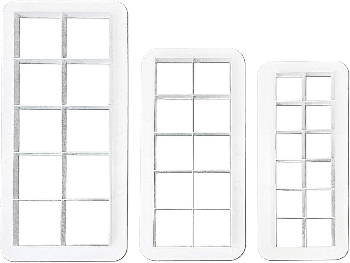 Set van 3 witte vierkante koekjesvormpjes, geometrische multicutter vierkante taartfondantvormpjes, 3 maten, vierkante koekjesvormpjes, taartdecoratie, bakgereedschap en accessoires