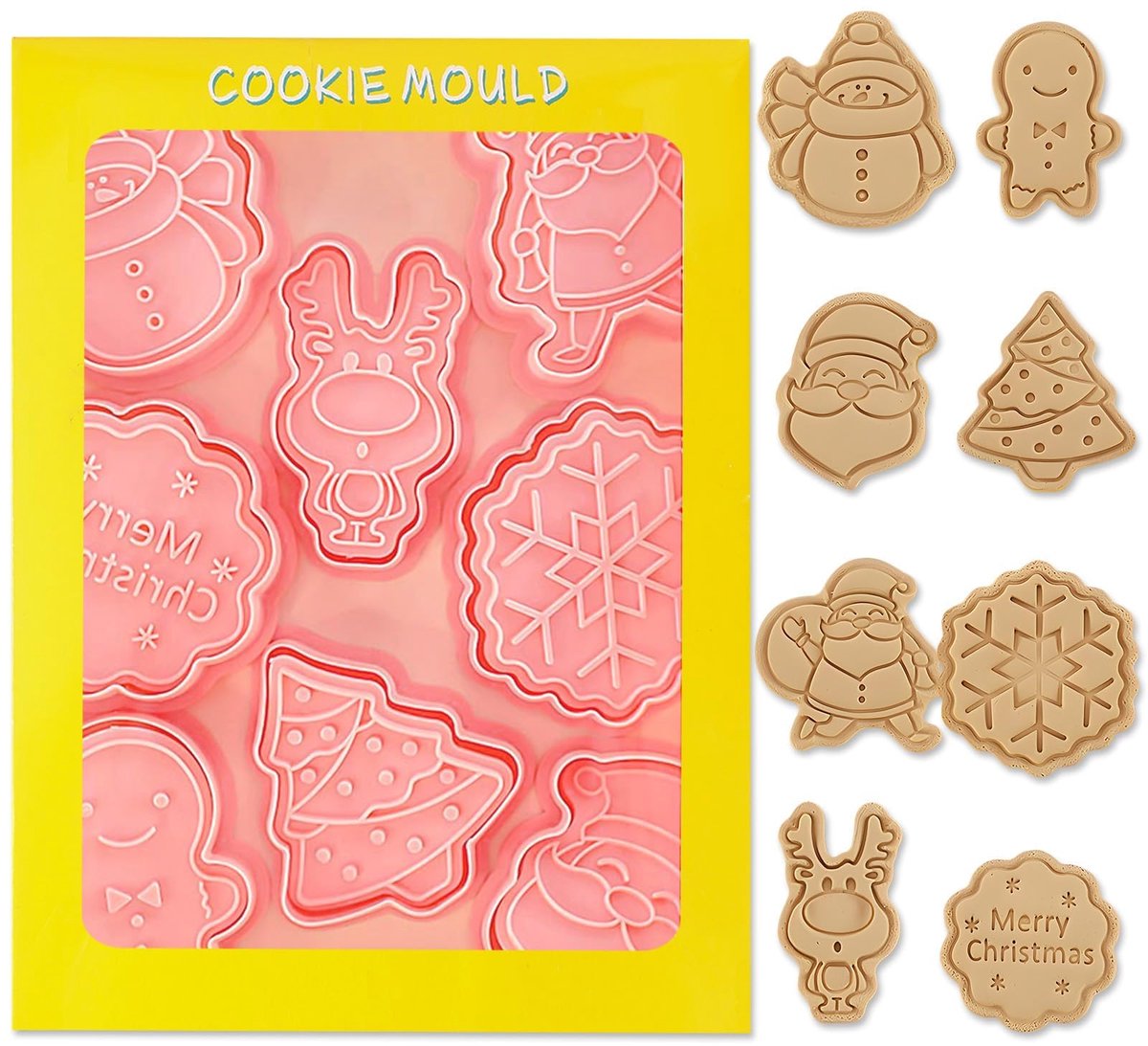 Kerstkoekjesvormpjesset - 8 stuks koekjesvormpjes Kerstkoekjesvormpjes, Kerst 3D koekjesvormpjes Kinderen Kerstkoekjesvormpjesvorm Kerstman koekjesvormen voor DIY bakken Fondant