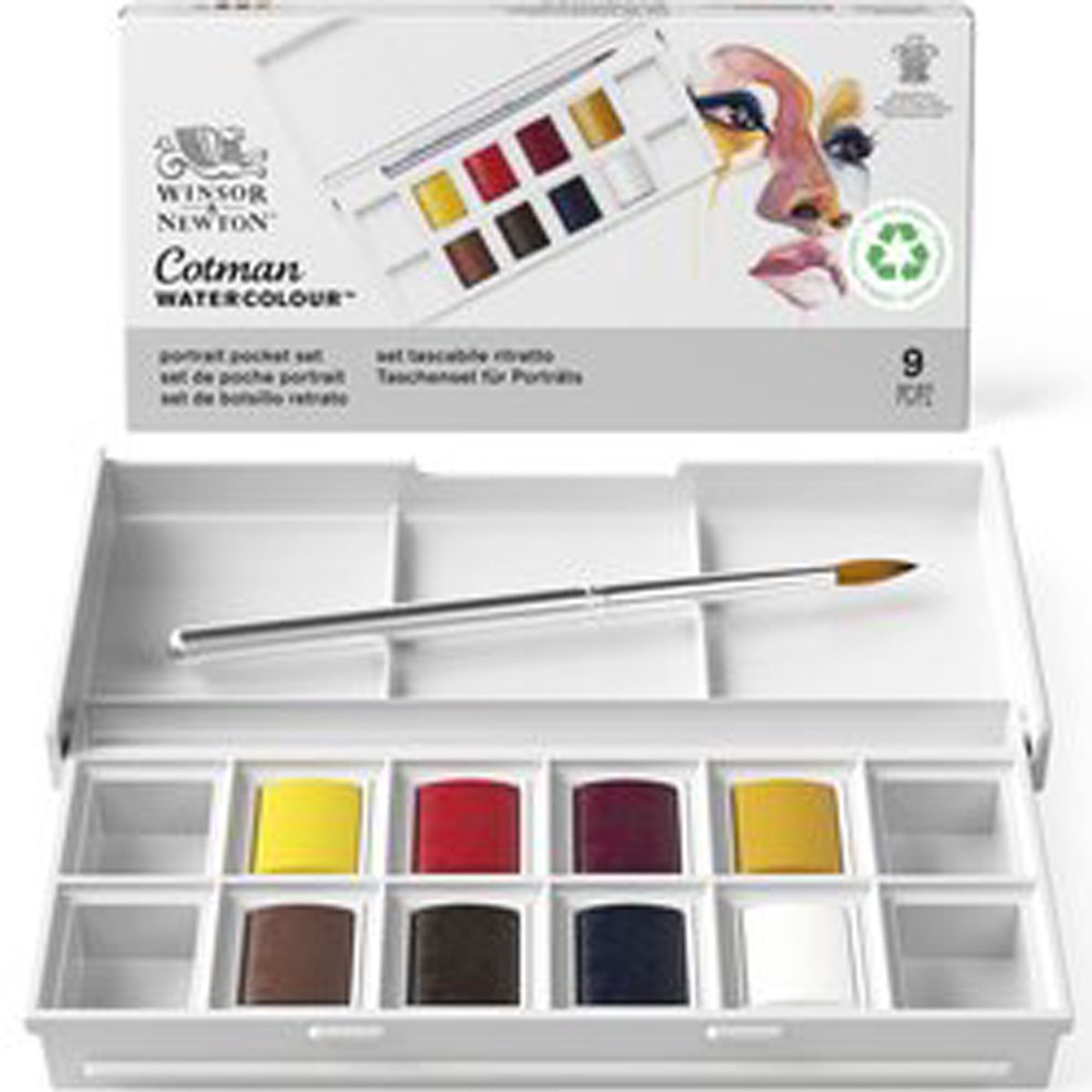 Winsor & Newton 0390670 Cotman Aquarelverf Set – Portrait Pocket Set – 8 Halve Napjes Waterverf – Compact Aquarelpalet met Penseel — afbeelding 8