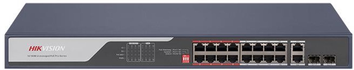 Hikvision DS-3E031 Unmanaged Ethernet Switch 8×10/100 Mbps PoE + 2× Gigabit uplink 110W PoE budget CCTV netwerk switch