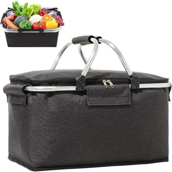 Grand panier de courses isotherme et étanche - Panier de pique-nique pliable - Panier isotherme avec fermeture éclair - Pour pique-niques et courses en plein air