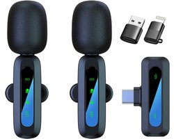 Draadloze dasspeldmicrofoon - ruisonderdrukking - voor livestream & video - dubbele interface - voor contentmakers - clip-on microfoon - zwart - klein - 1 set