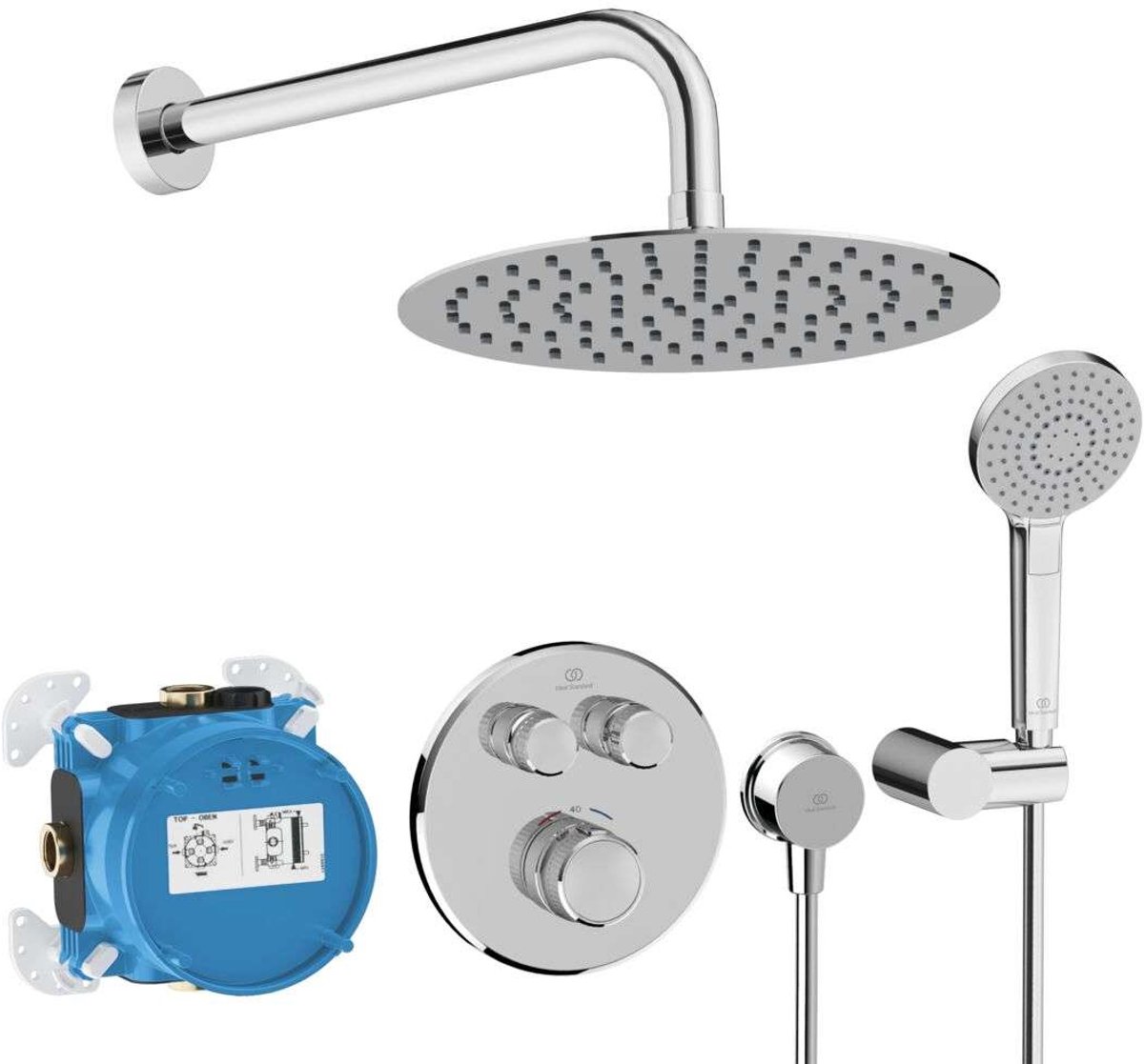 Ideal Standard CeraTherm Navigo - Inbouw doucheset met thermostaat, met huis, 3 stralen, diameter 25 cm, chroom A7771AA