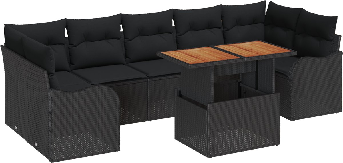vidaXL - Tuinbank - Set - met - opslag - 8 - pcs - Zwart - Poly - rattan