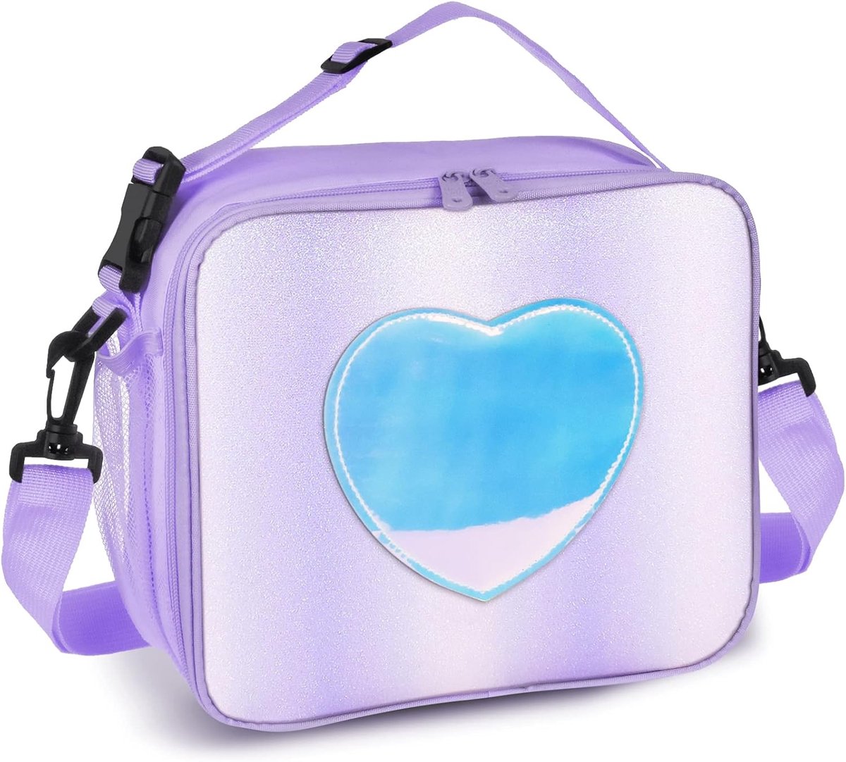 Lunchbox voor kinderen, meisjes, geïsoleerde regenboogtas, lekvrije thermische koeltas, herbruikbare lunchtas voor school, kantoor en buiten (paars met riem)