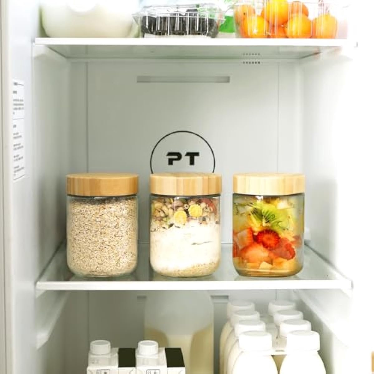 Musiwanna Overnight Oats Potjes 300ml 2 stuks, potjes voor overnight oats met luchtdicht deksel, kleine voorraadpotjes, ronde glazen bakjes voor meal prep, yoghurt, muesli, pap