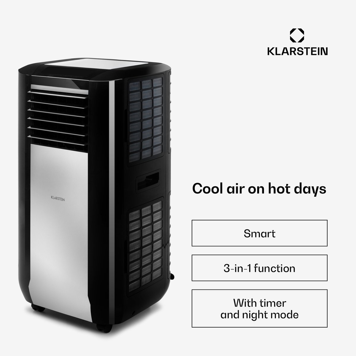 Mobiele airco Klarstein 15000 BTU 4,4 kW koeler met ontvochtiger, ventilator, antibacterieel filter, stil, zwart - Afbeelding 3
