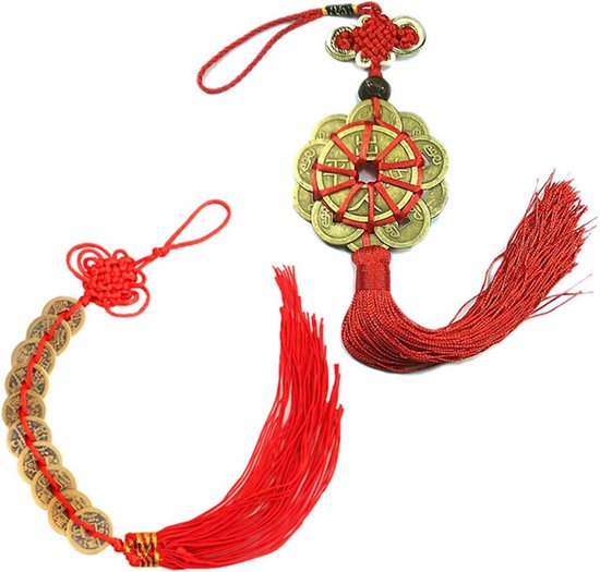 Het Symbool Van Feng Shui. Zes Chinese Munten Stock Foto - Afbeelding