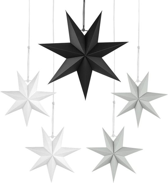 Allecto Plus - 5 stuks Papieren Kerststerren Hangende Decoraties voor Kerstfeest en Bruiloft DIY - Puntige Sterren met 7 Punten