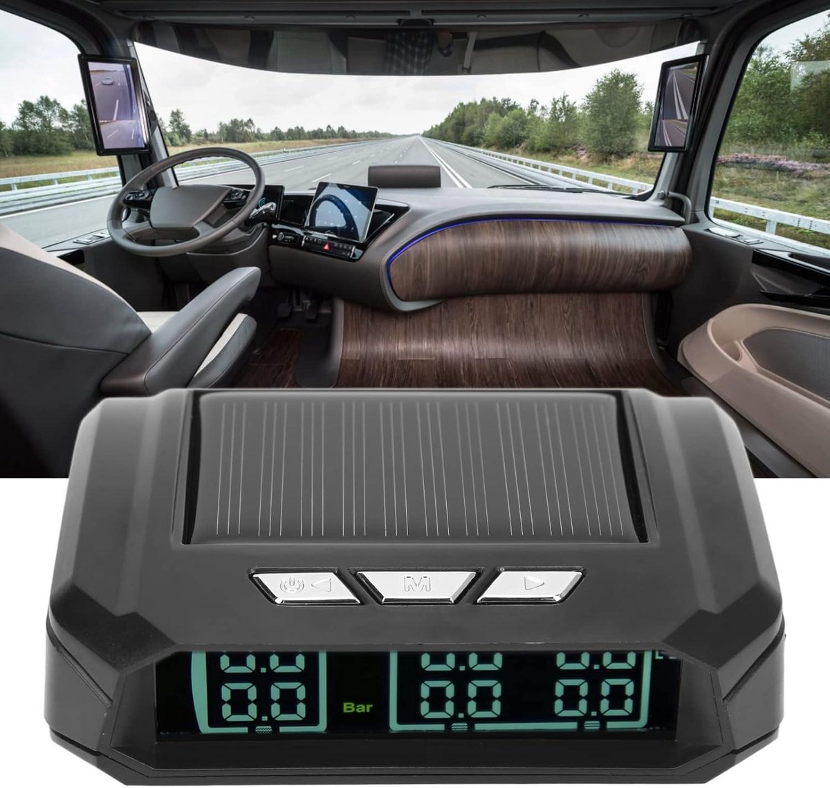 Bandenspanningscontrolesysteem met 6 Sensoren, Draadloos TPMS, Groot Scherm, Zonne-energie, IP67 Waterdicht, 1.0-6 Bar / 0-15 Bar, voor RV, Aanhangwagen, Zesde Wiel, Vrachtwagen