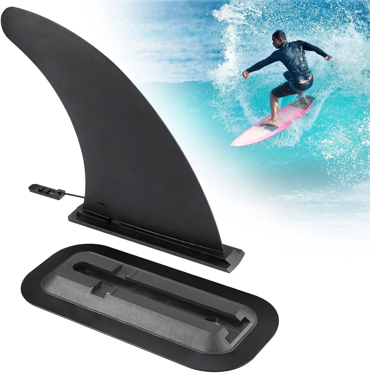 Allecto Plus - Verwijderbare Surfplank en SUP-vin - 9 inch/228 cm - Nylon Veilig - Versterkte Vinnen - Middenvin - Stand-up Paddleboard - Longboard Surfplank - Vinbasis