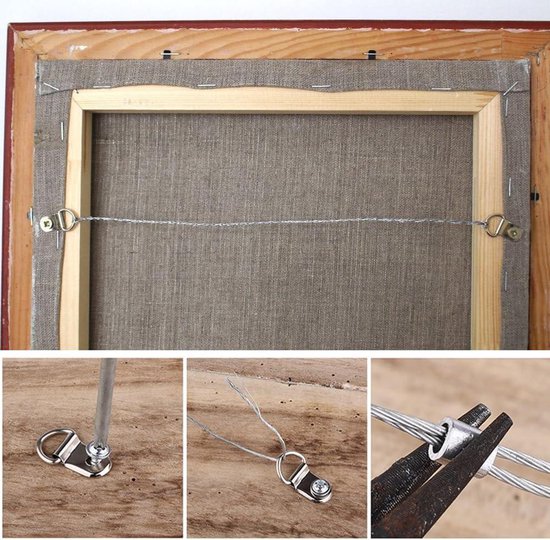 Verstelbare schilderijophangdraad en D-ringen, met kleine clips, 8