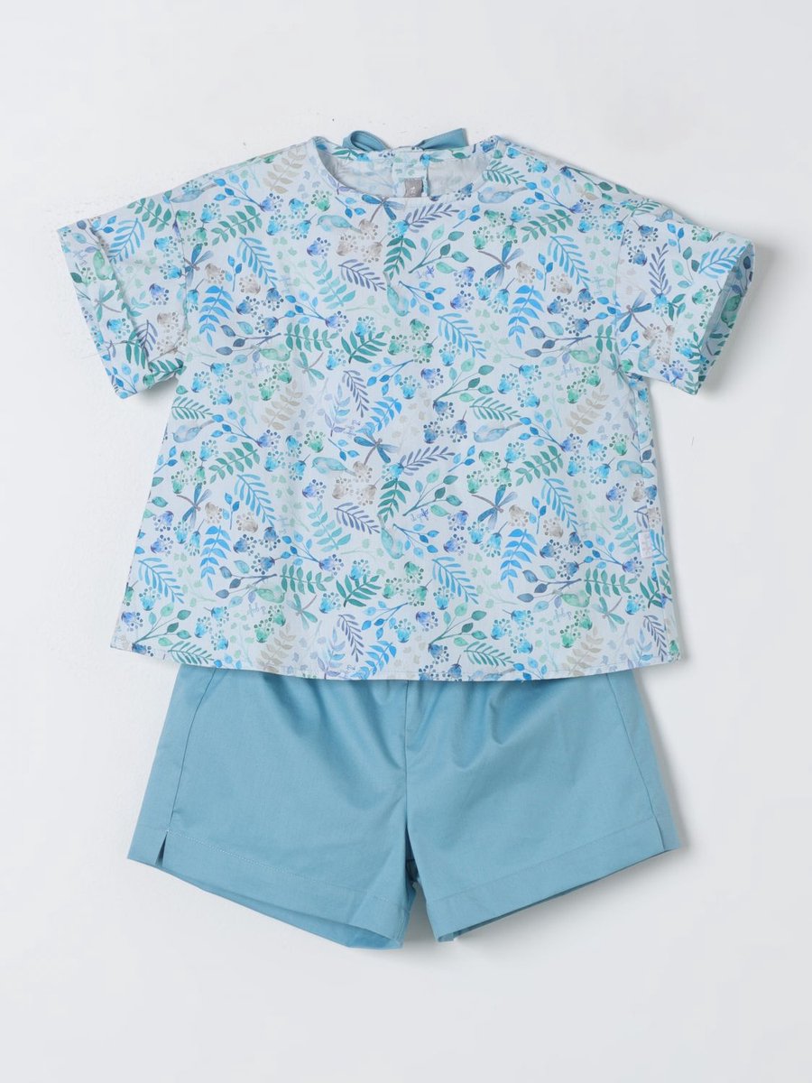 Floral Print Summer Outfit Kids - Gnawed Blue Ropes Cords