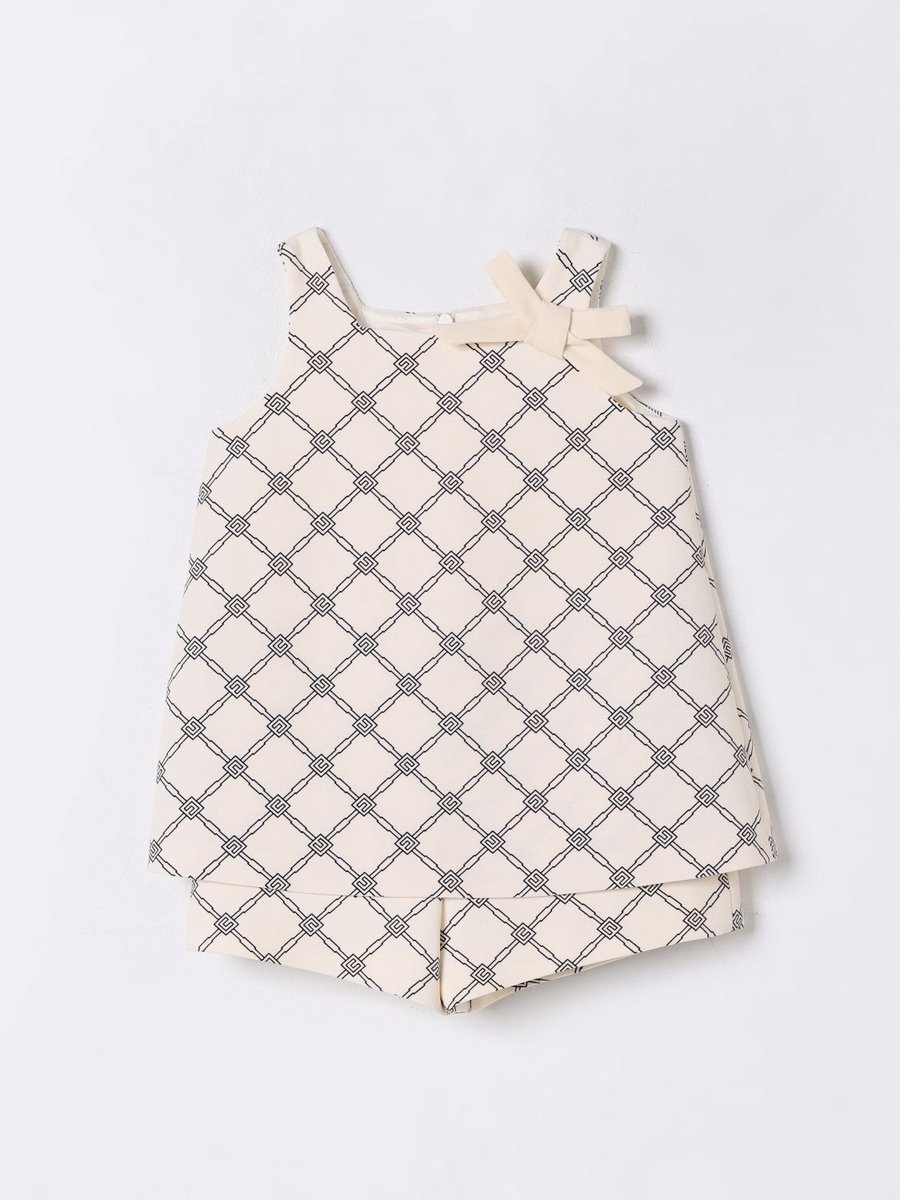 Geometric Pattern Top Shorts Set Kids - Yellow Cream Ropes Cords