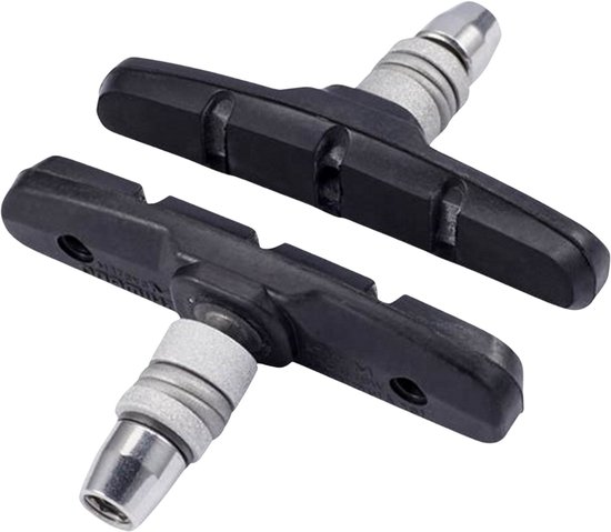 Twee zwarte V-brake remblokken met metalen stalen bouten.