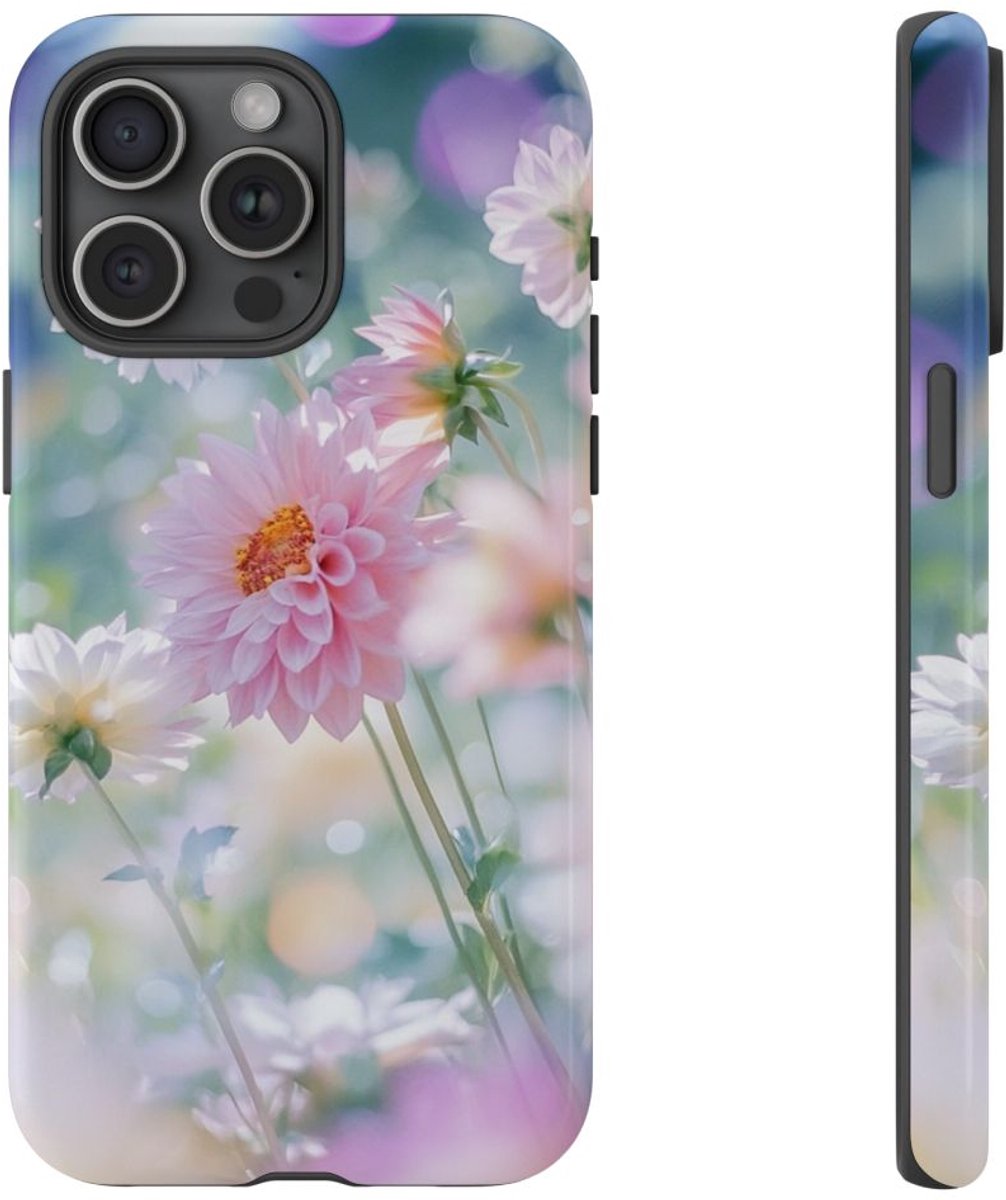 Zachte Pastel Dahlia's Bloemmotief – Telefoonhoesje Geschikt voor iPhone 15 Pro Max