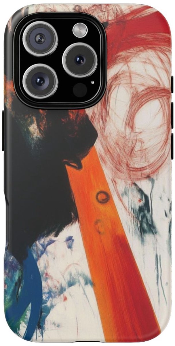 Abstracte Zwarte en Rode Penseelstreken – Telefoonhoesje Geschikt voor iPhone 16 Pro