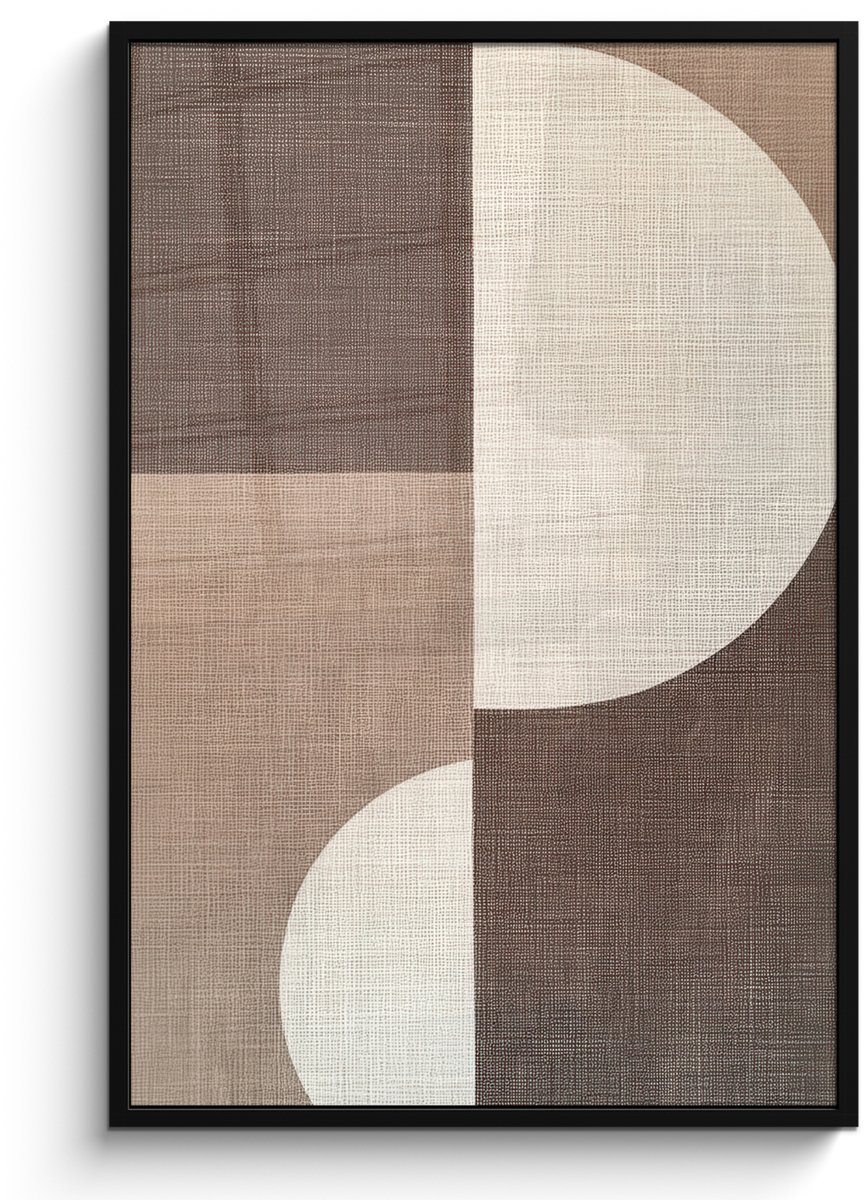 FrameYourWall Poster in lijst - Fotolijst 80x120 cm - Posters - Raster - Halve cirkels - Contrast - Posterlijst zwart - Decoratie - Wanddecoratie woonkamer - Muurdecoratie slaapkamer cirkels - Vlakken