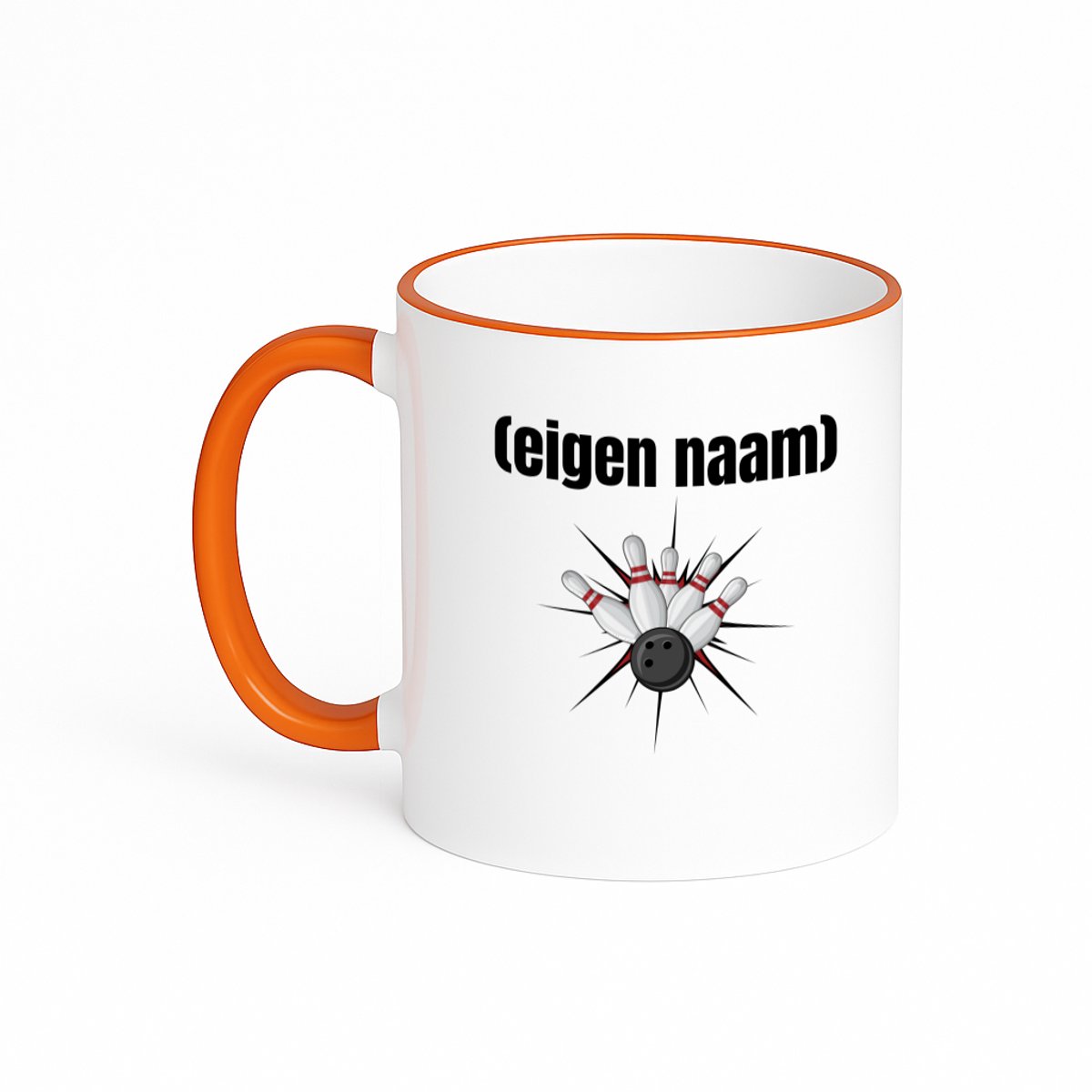 Hacebo® - bowlen kegels met eigen naam koffiebeker met gekleurde rand oranje - Bowlen - ieman die graag bowlt - thee mok - koffie beker - sport - bal - kegels - cadeau - verjaardag - kado - koffiemok - 330 ML
