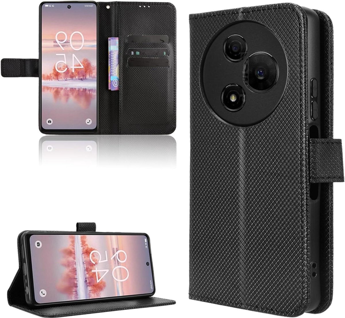 Stootvaste cover voor TCL 60 SE - Koolstofvezel telefoonhoes met standaard - Zwart