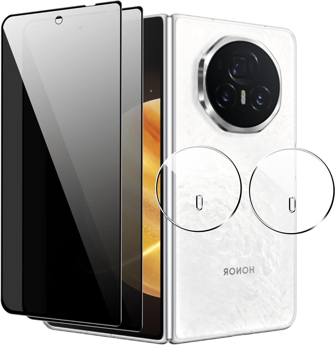 2x Privacy Anti-peep Pantserglas geschikt voor Honor Magic V3 5G - HD Camera Bescherming - Gehard Glas - 9H - Luchtbellen Vrij