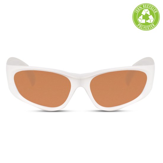 5022 Wrap around zonnebril - ovale zonnebril |Unisex |Heren & Dames bril |Biker brillen - Bruin Lens - Wit Montuur - Chunky Frame - Sunglasses - Festival Bril - Rave Bril |Trendy Party & Outdoor Bril - UV400 + brillen sleeve & doek — afbeelding 2