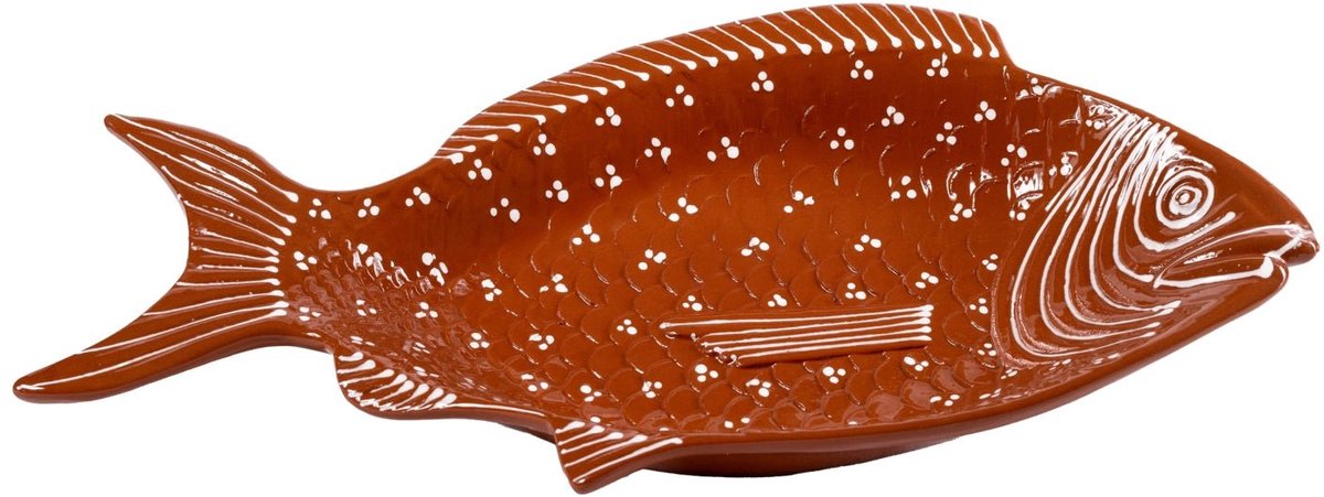 Socerâmica - Schaal vis terracotta wit beschilderd met handvatten 50x28cm - Schalen