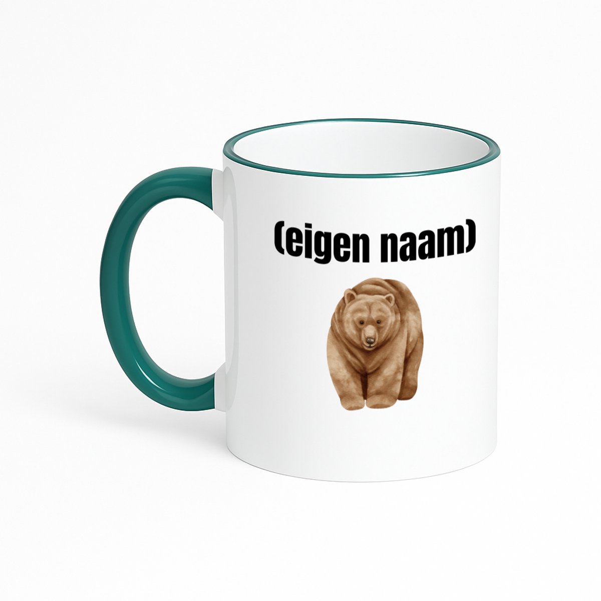Hacebo® - grote beer met eigen naam koffiebeker met gekleurde rand donker groen - Beer - beren liefhebbers - thee mok - koffie beker - iemand die houdt van beren - verjaardag - cadeau - kado - koffiemok - 330 ML