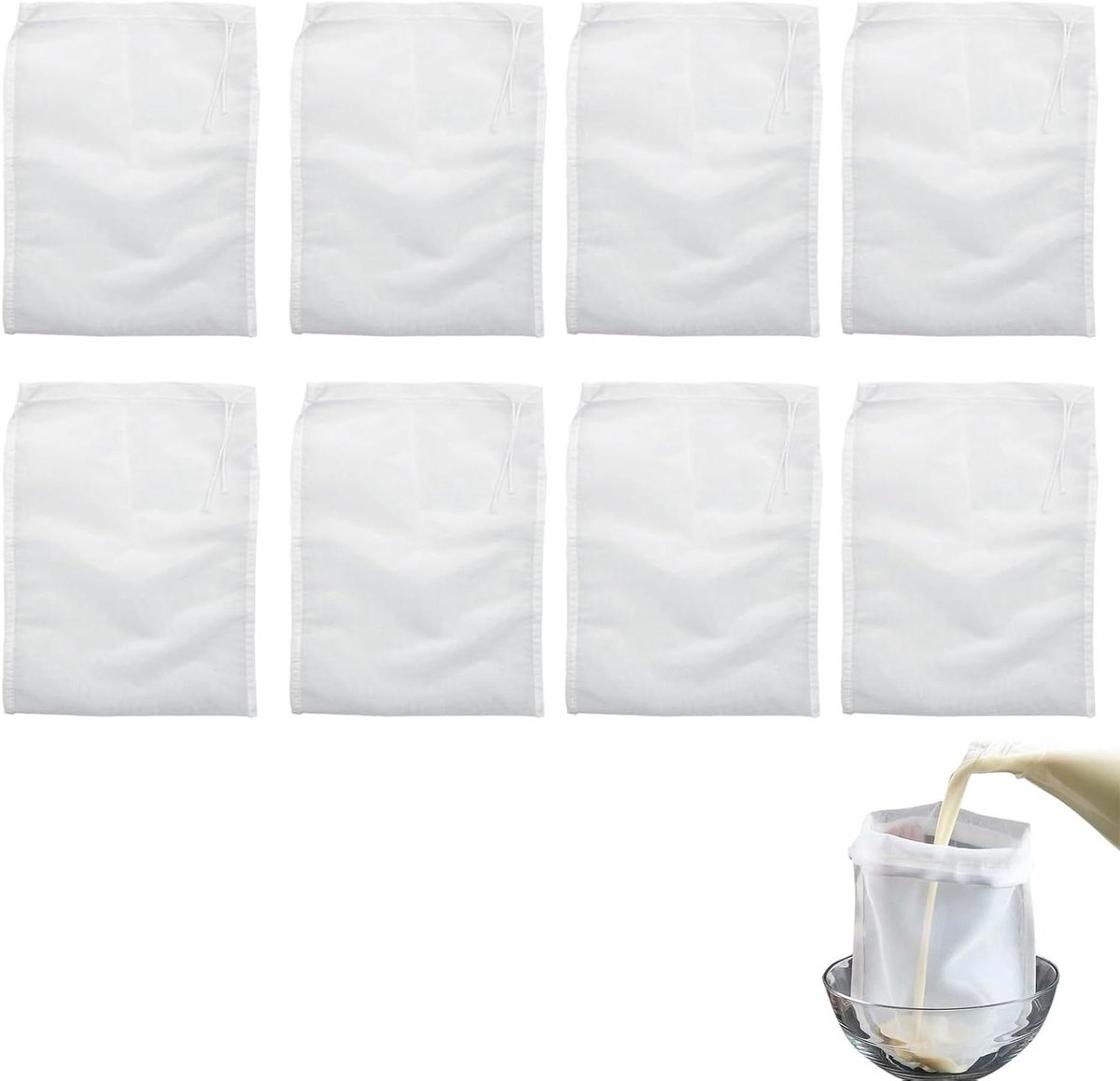 Notenmelk Gaaszakken Set - Mousseline Zeefdoeken voor Melk Filteren - Sap Persen Filterzakken (200 & 100 mesh)