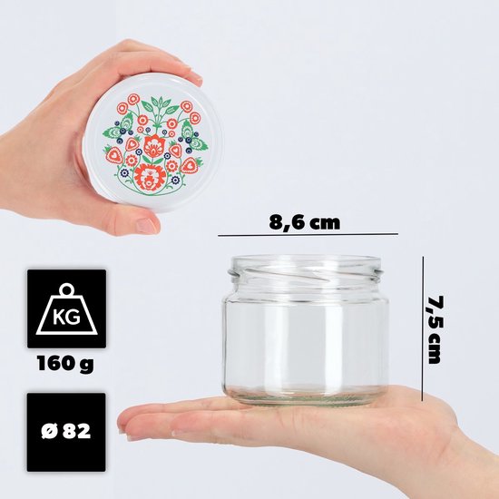 KADAX Inmaakpotten met schroefdeksel, jampotten, 330 ml, voorraadpotten voor jam, honing, potten met schroefsluiting, folklore, 10 stuks