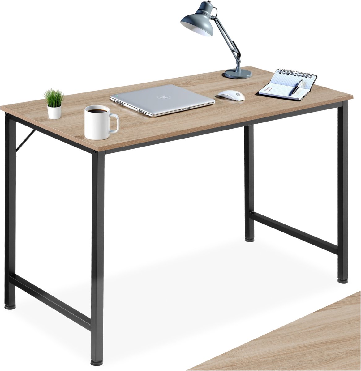 tectake® Bureau - Bureautafel - Computerbureau - Houten bureaublad - Industrieel design - Zwart metalen frame - Afmetingen (LxBxH) 120 x 60 x 75,5 cm - Lichtbruin