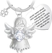 Allecto Plus - Porte-clés Ange Gardien avec Pendentif Cœur et Trèfle Porte-Bonheur - Set de 2, Strass Transparents - Porte-clés Cadeau - Dimensions 15 x 10,5 x 2 cm