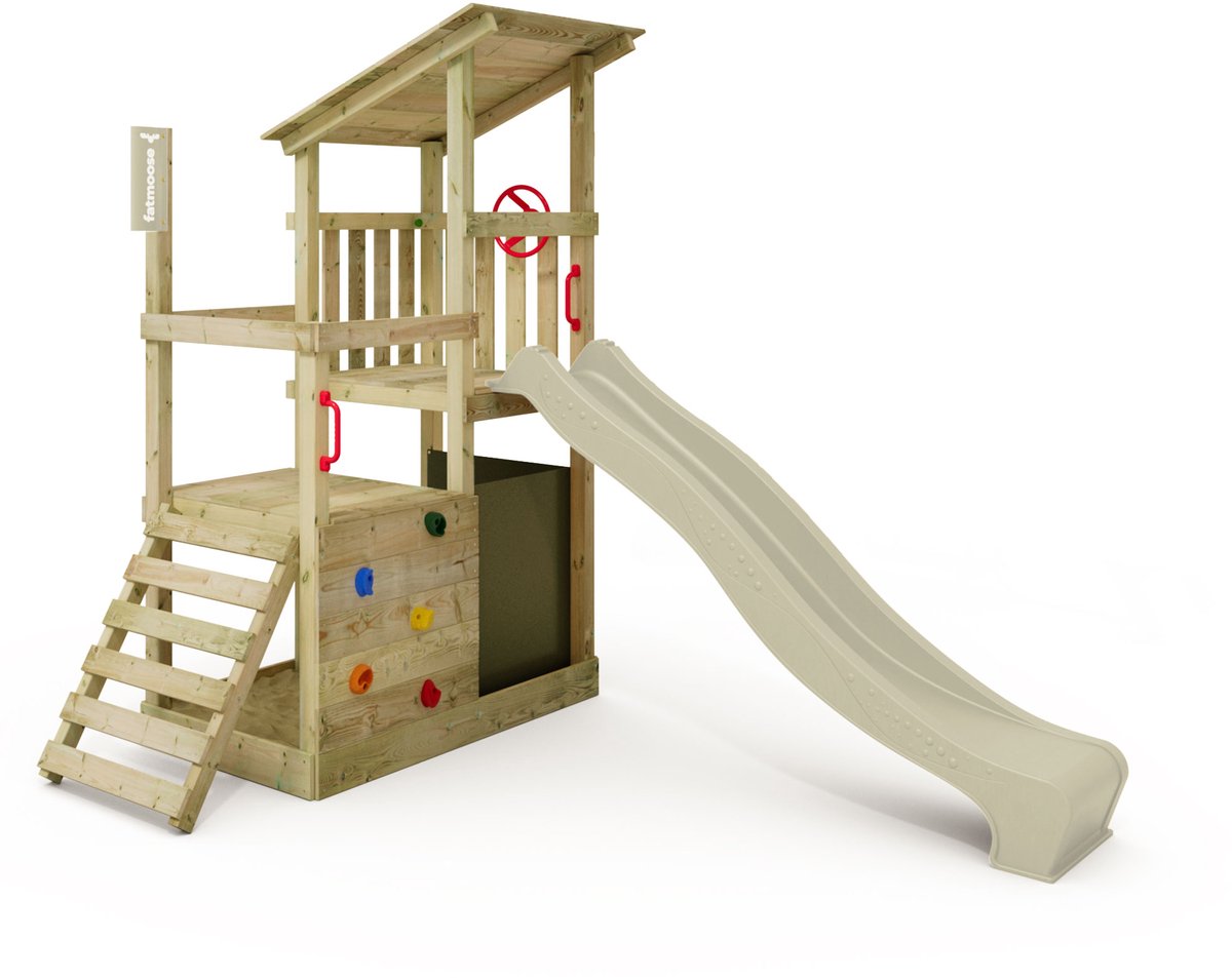 Fatmoose FruityForest Fun XXL Klimtoren - Glijbaan met Schuine klimladder en Rechte klimwand - 205x274 cm - Saliegroen