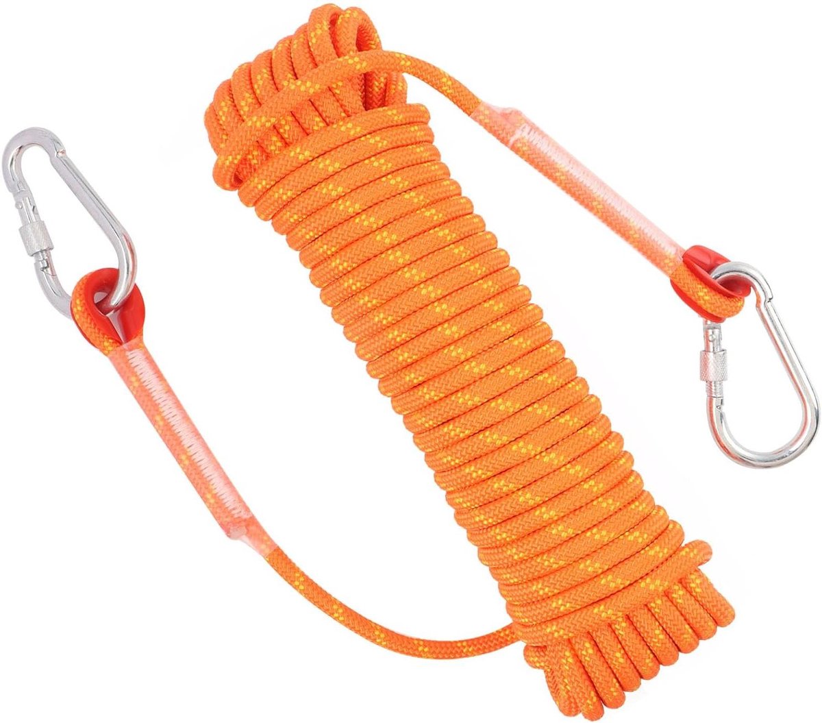 Allecto Plus - Klimtouw 8 mm 15 m Polyester Outdoor Veiligheidstouw met karabijnhaken - 800 kg Draagvermogen - Voor Wandelen en Klimmen