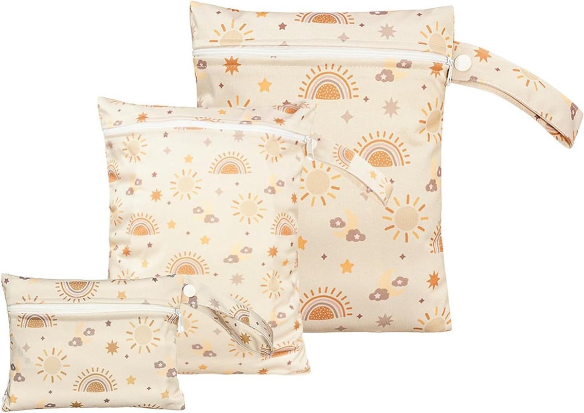 Allecto Plus - Natte tas voor baby's - 3 stuks waterdichte luiertassen met herbruikbare natte droge zak - Strand & zwemmen - Beige - Praktisch ontwerp