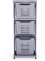 Wasophoogte Wasmand 3 vakken - Lichtgrijs - Wassorteerder 3 vakken - Laundry basket met wieltjes - wasbox