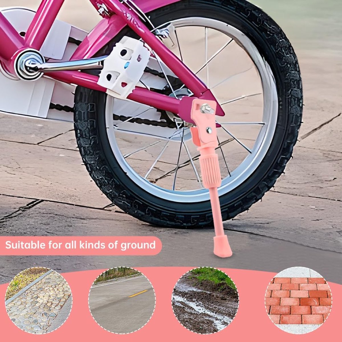16 Inch Fietsstandaard - Fietsstandaard Kinderfiets - MTB Kickstand - Fietsstandaard Enkel - Fietsaccessoires Voor Kinderen - Fietsstandaard - Zijstandaard Fiets - Fiets, E-Bike, Stadsfiets & Mountainbike - Roze - Makkelijk Te Installeren – foto 3