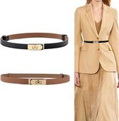 Allecto Plus - 2 stuks Dames Riem - Skinny Effen Leren Riem met Draaisluiting - Verstelbare Tailleriem voor Jurken en Broeken